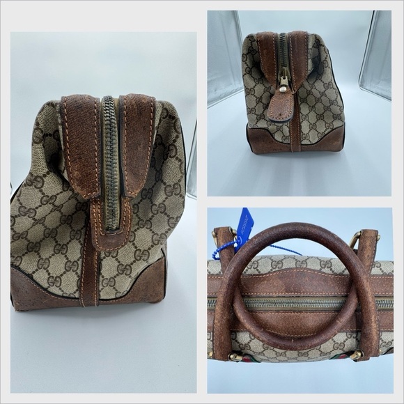 Vintage Gucci GG Canvas Web Stripe Boston Duffle Doctor Bag Sherry Line - Picture 8 of 14